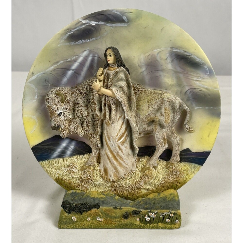 3 Dimensional Collector Plate W/Stand Native American w/White Buffalo Resin